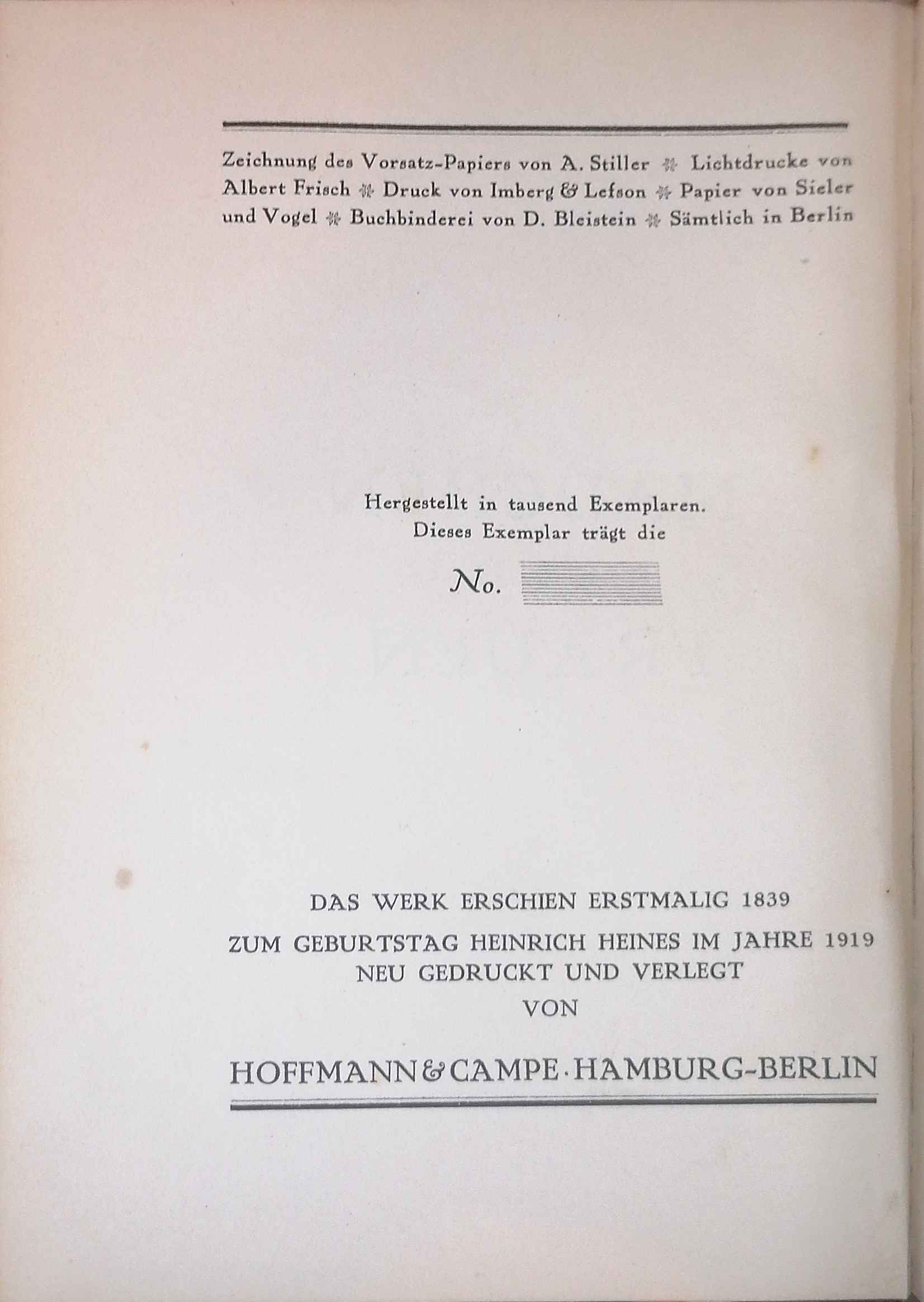 Limitierungsblatt mit Druckvermerk