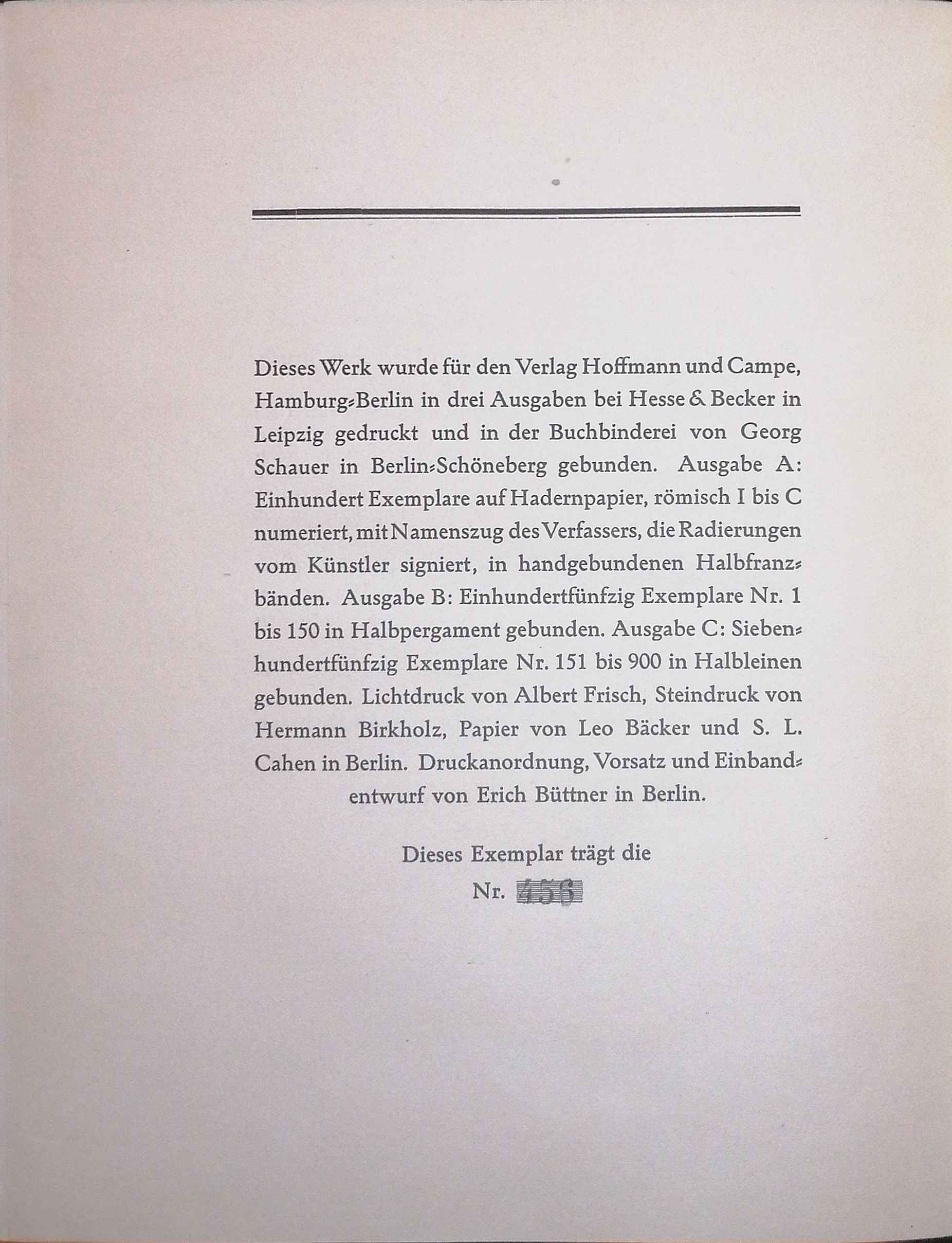 Limitierungsblatt mit Druckvermerk