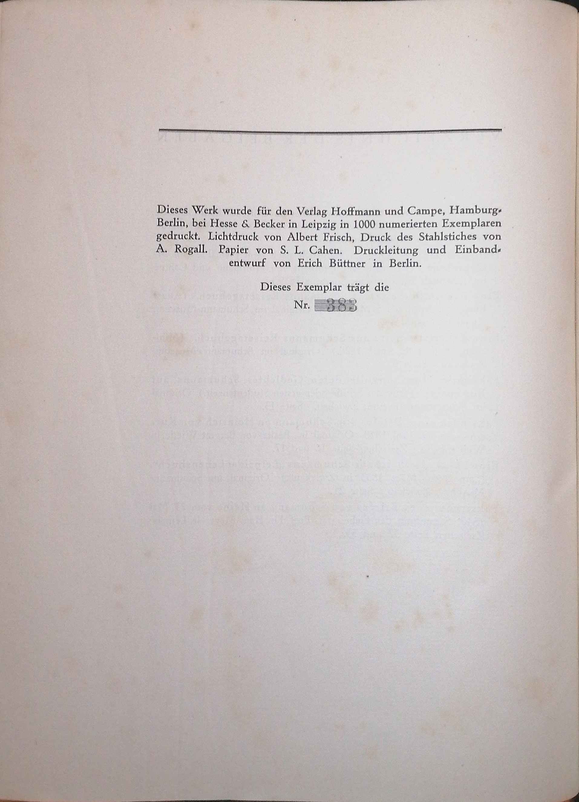 Limitierungsblatt mit Druckvermerk